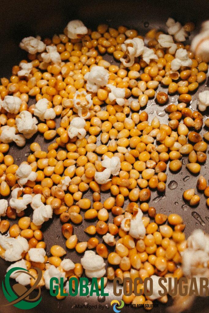 a close up of popcorn